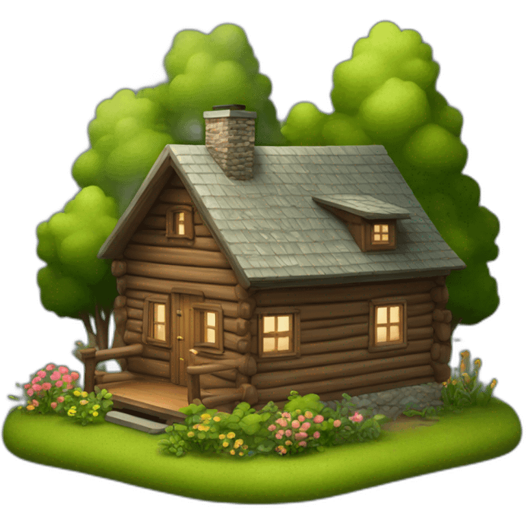 cabin in the woods with garden emoji