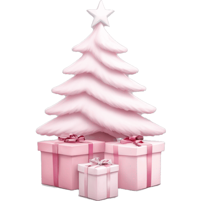 Light pink Christmas gifts under a white Christmas tree  emoji