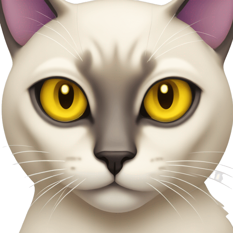 siamese cat with with yellow eye and purple eye emoji