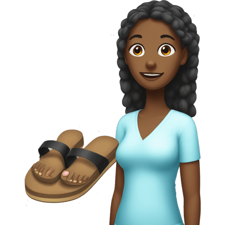 Black girl with white toenails in flipflops emoji