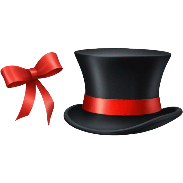 A black top hat displaying a red ribbon around the base. The ribbon forms a visible bow at the front, with the ends falling slightly over  emoji