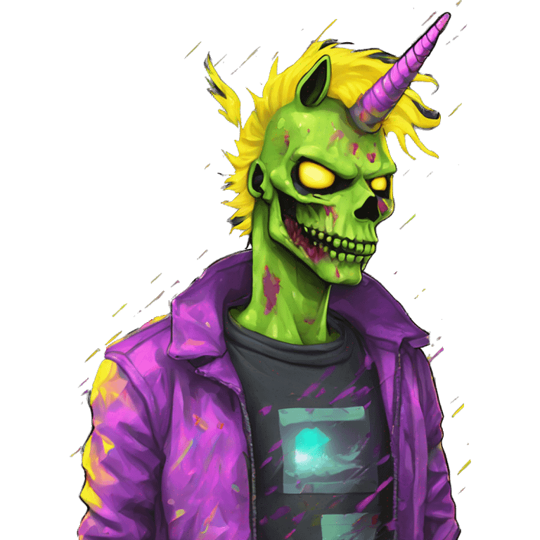 Pixel art of Zombie Vaporwave black holographic oilslick zombie unicorn yellow caution tape emoji