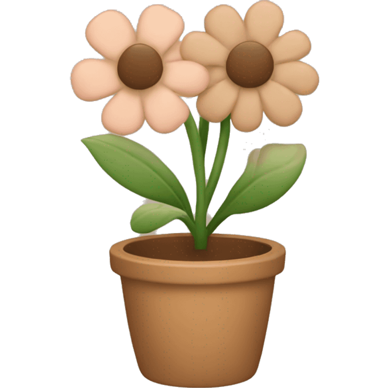 there is a pot in pastel brown colors and a flower in it emoji