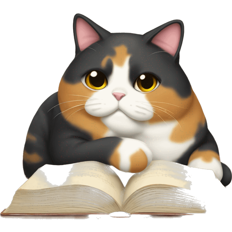 Fat calico cat reading emoji