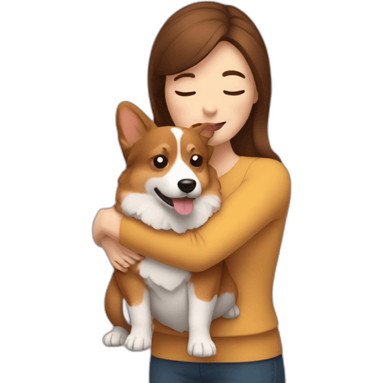 brown haired lady hugging a corgi emoji