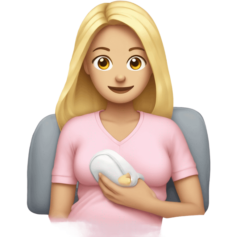 postpartum. blonde woman. light pink shirt. heating pad with cord emoji