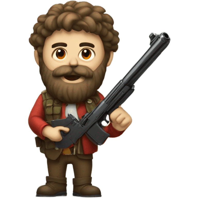 An apple with a beard and a gun emoji