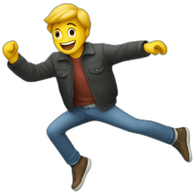 a man jumping over a fence with a mobile phone in his hands emoji