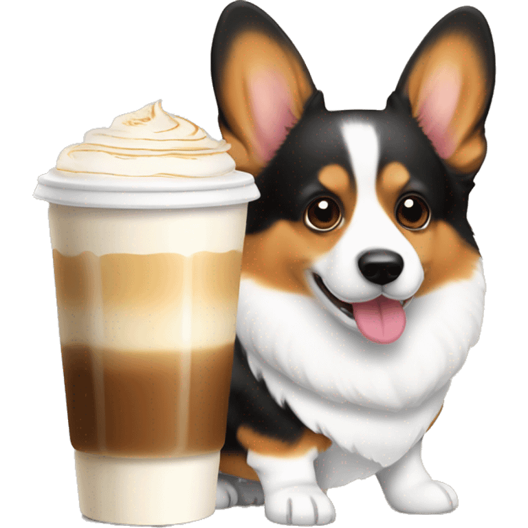 Tricolor corgi pembroke with latte emoji