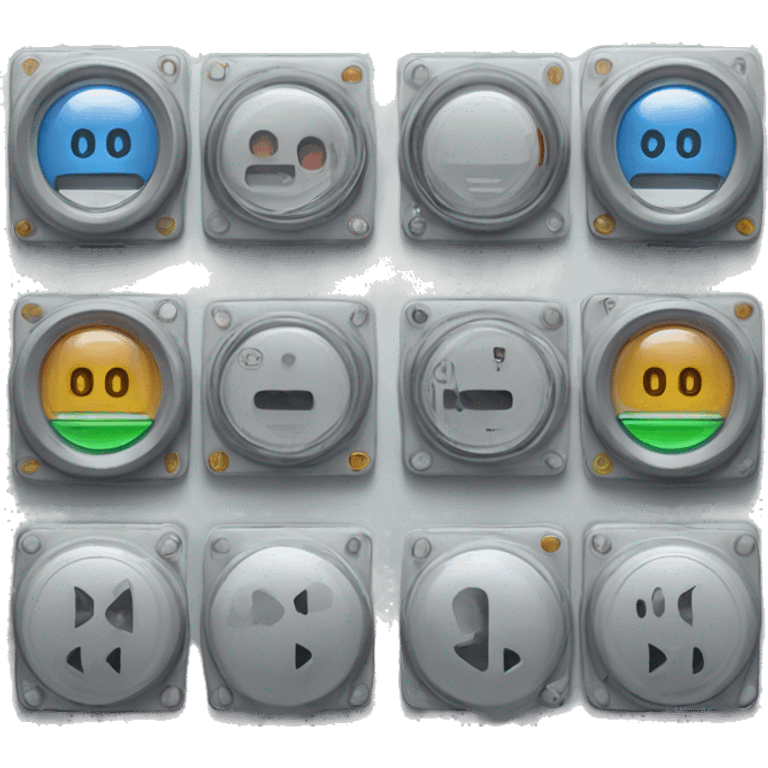 A simplified control panel design with essential gauges and switches, featuring a subtle friendly face, suggesting oversight and management emoji