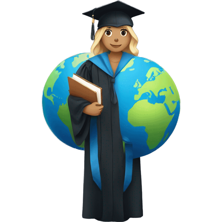 student holding planet in graduation gown emoji