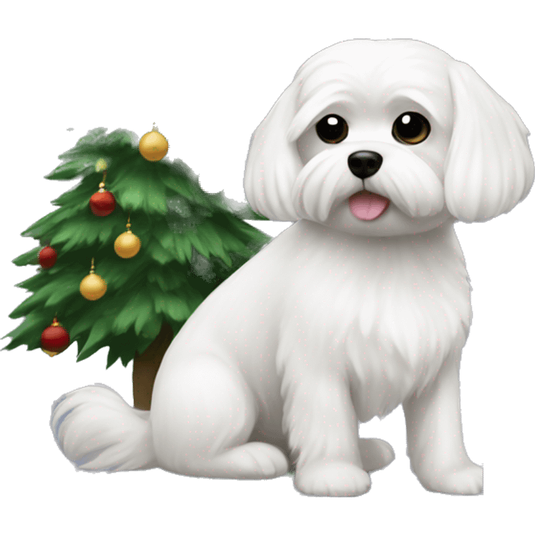  white maltese dog and Christmas tree emoji