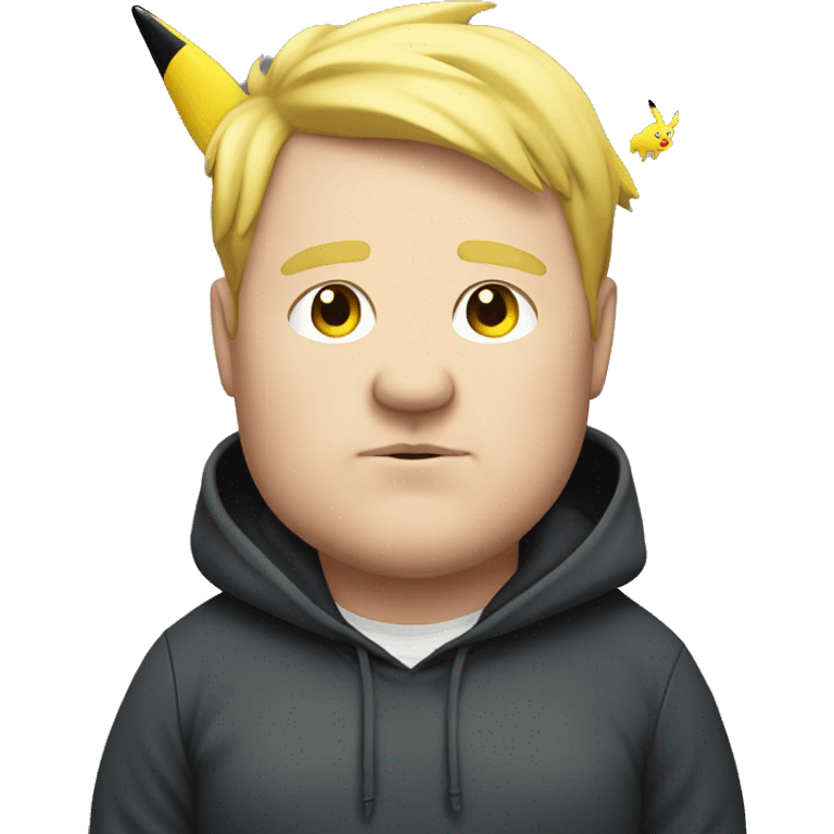 fat british man wea with blond hair wearing a pikachu hoodie emoji