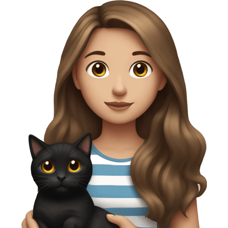 Girl with long brown hair holding one black cat and one striped cat  emoji