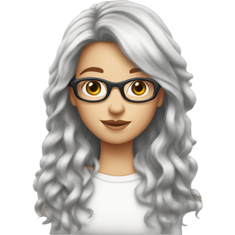 Fille cheveux frisés, yeux bleus, lunettes emoji