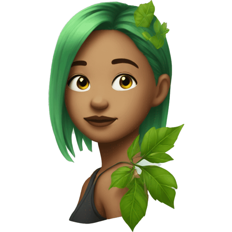 Girl with a green leaves tattoo on a shoulder  emoji