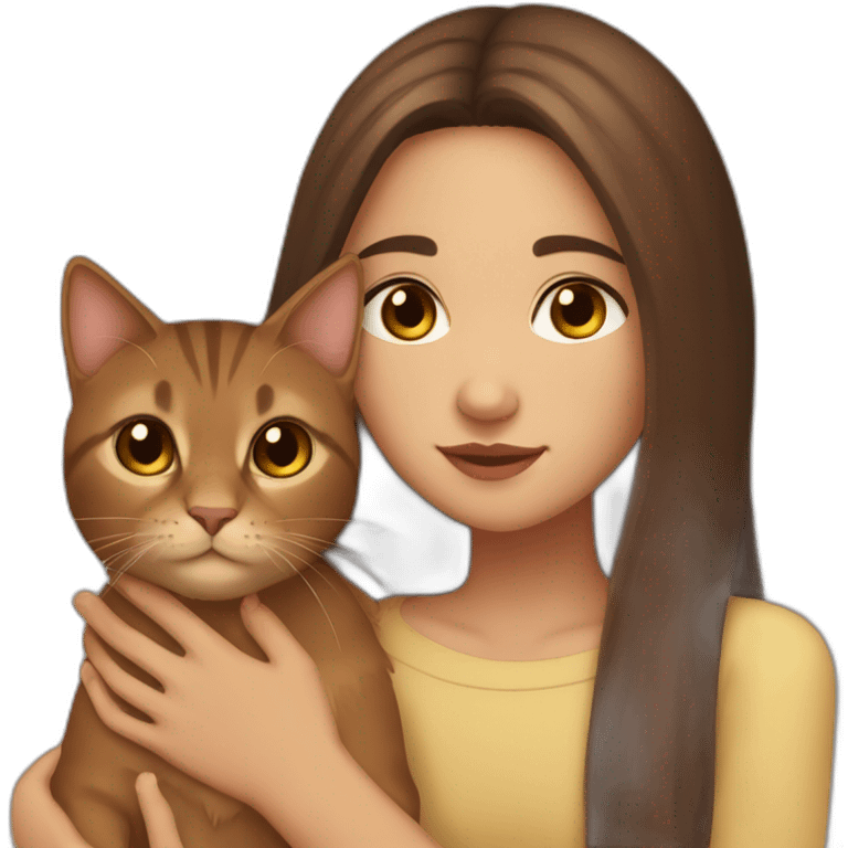 Lights skin kabyle girl with long straight brown hair and eyes petting a brown cat emoji