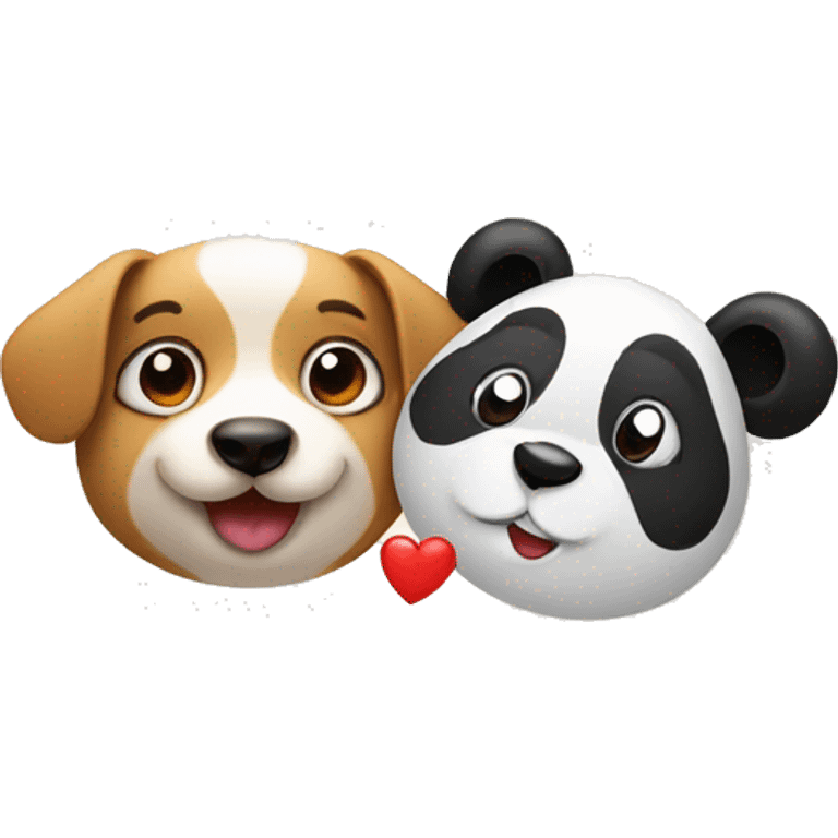 dog face next to panda face looking at each other with heart inbetween emoji