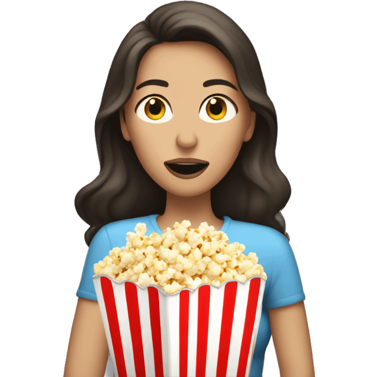 White brunette woman putting popcorn in her mouth emoji