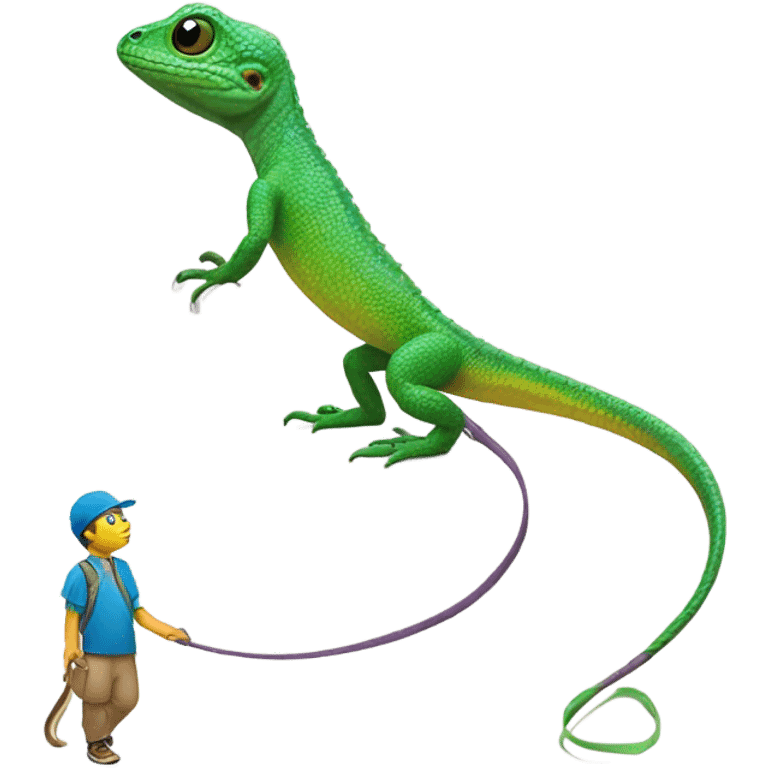 Lizard walking his human pet on a leash emoji