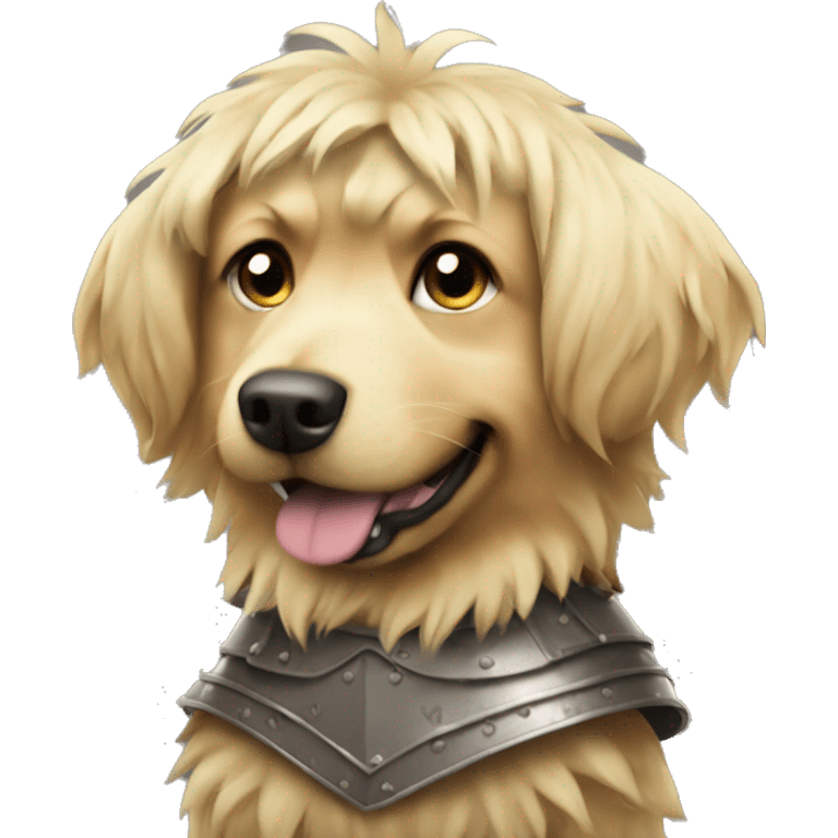 shaggy blonde dog in protective armor emoji