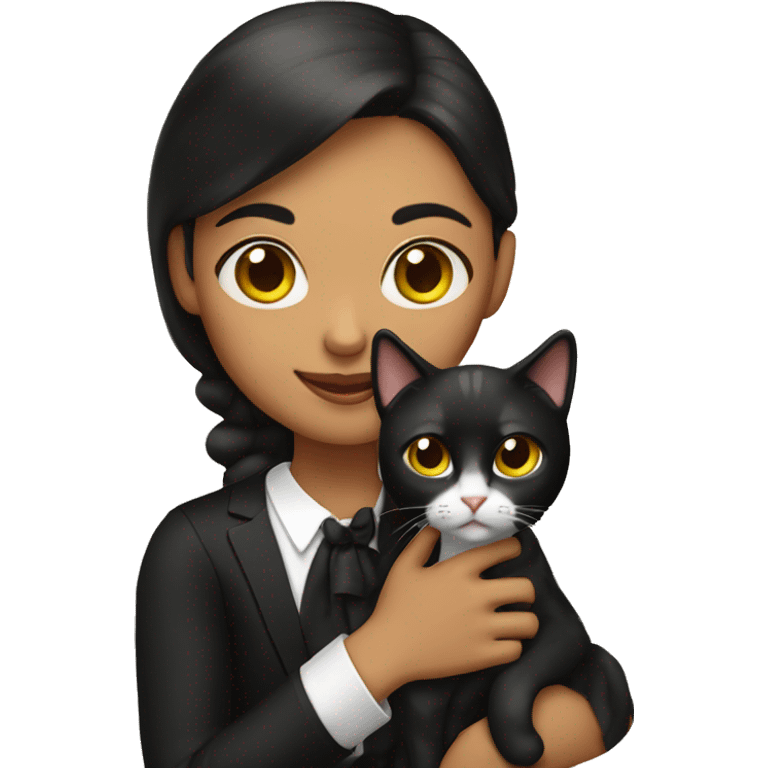 Spanish girl holding tuxedo cat emoji