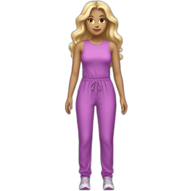 Woman blond hair pink purple full body jumpsuit emoji