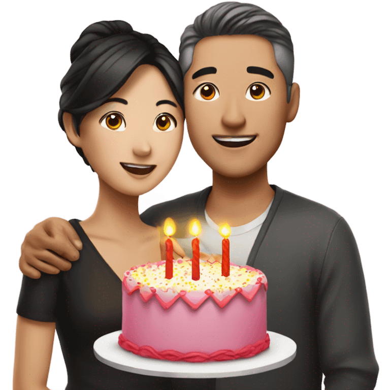 Asian couple celebrating birthday emoji