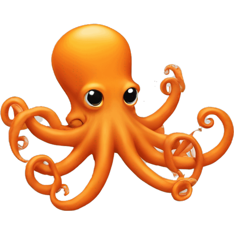 An octopus toyingly handling an orange emoji