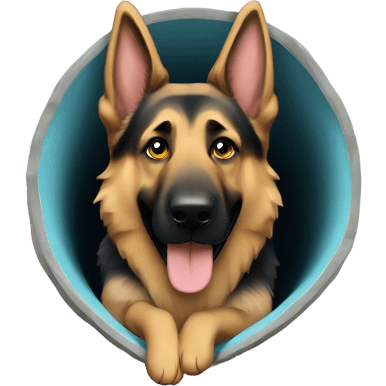 German shepherd going through agility tunnel  emoji