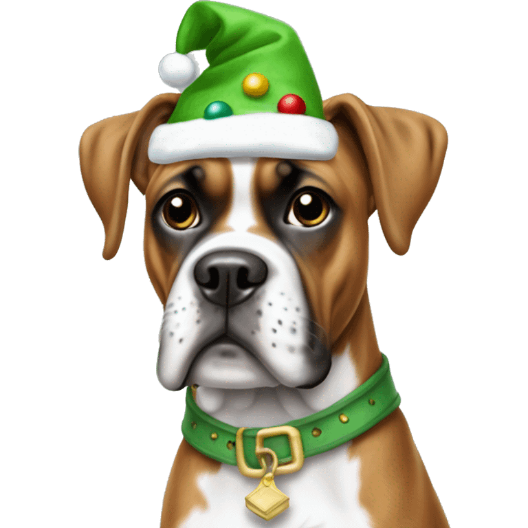 ￼￼ boxer dog wearing elf outfit emoji