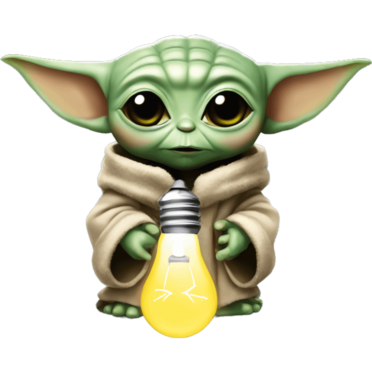 Baby Yoda with a light bulb in his hands emoji