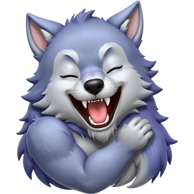 Cinematic Cute Yawning Werewolf Portrait Emoji, with a cuddly, miniature lupine form in soft moonlit grays and silvers, head leaning back in a big, adorable yawn that reveals a few fuzzy teeth, simplified yet irresistibly charming, highly detailed with a soft glowing outline that captures the drowsy, playful essence of a werewolf mid-nap! emoji