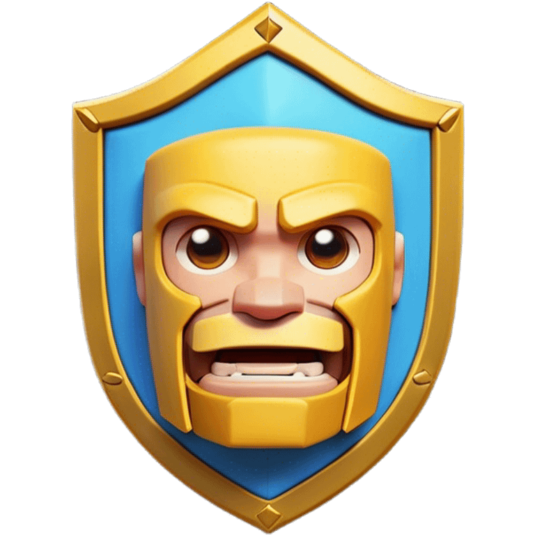 Clash of Clans aesthetic: Cinematic Playful Pixel 3D Shield Portrait Emoji, rendered in a 3D vector-style similar to standard emojis with minimal shading and bold, simplified shapes. A compact, distinct form with signature details, softly glowing with a pixelated adventure charm. Simplified yet unmistakably iconic, highly detailed and consistent, glowing with a soft radiance and high shine. Stylized with a touch of classic pixel-art charm and a soft glowing outline, capturing the essence of a beloved gaming relic with a friendly, playful manner! emoji