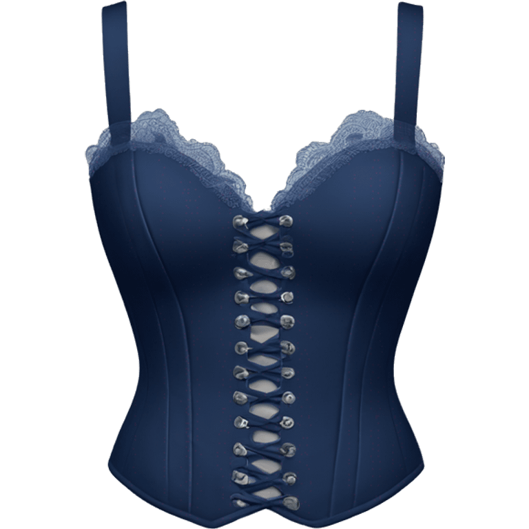 Realistic isolated side view of a navy blue  bustier with lace and straps. emoji