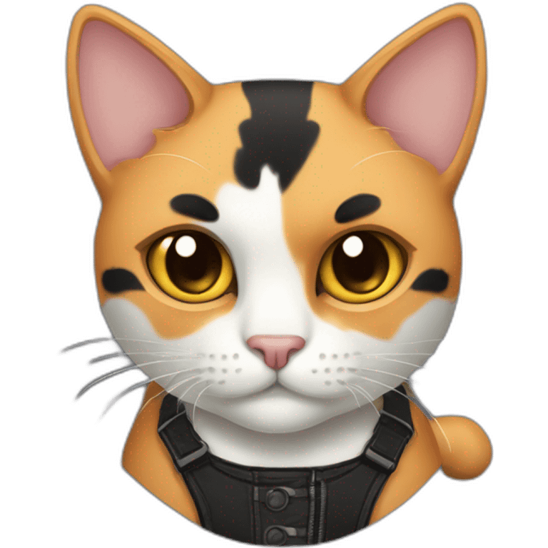 Halloween Meowscles is a buff anthropomorphic calico  cat  he has a shadow design with black  jeans emoji