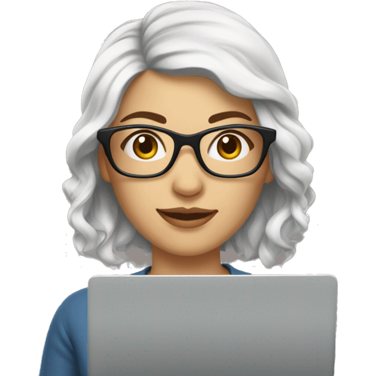 woman with white skin medium length wavy brown hair  wearing square glasses and using a laptop emoji