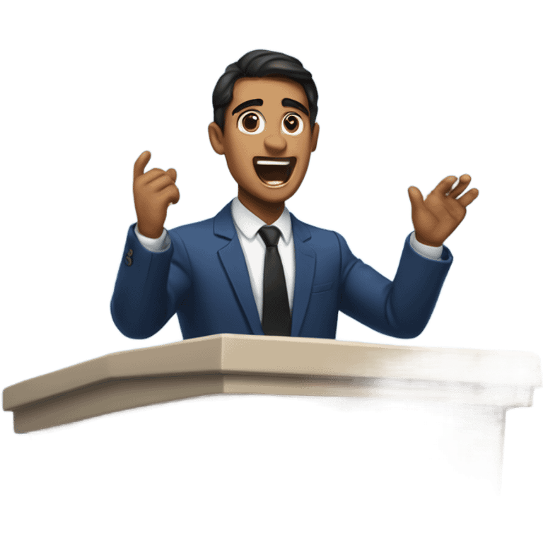 Tan Man with dark hair and eyes blue suit and black tie preaching behind pulpit emoji