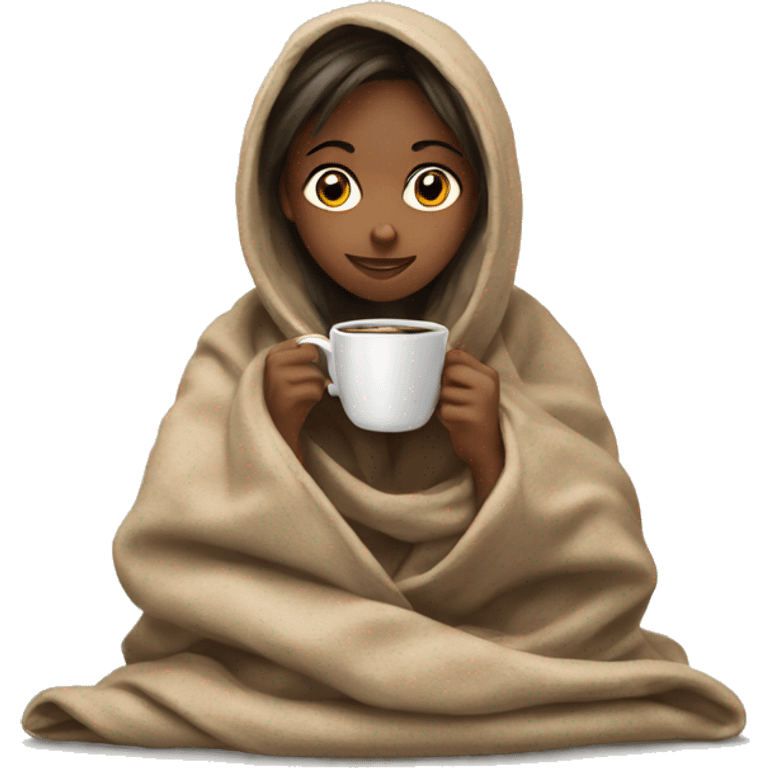 Girl in a blanket siping coffee emoji