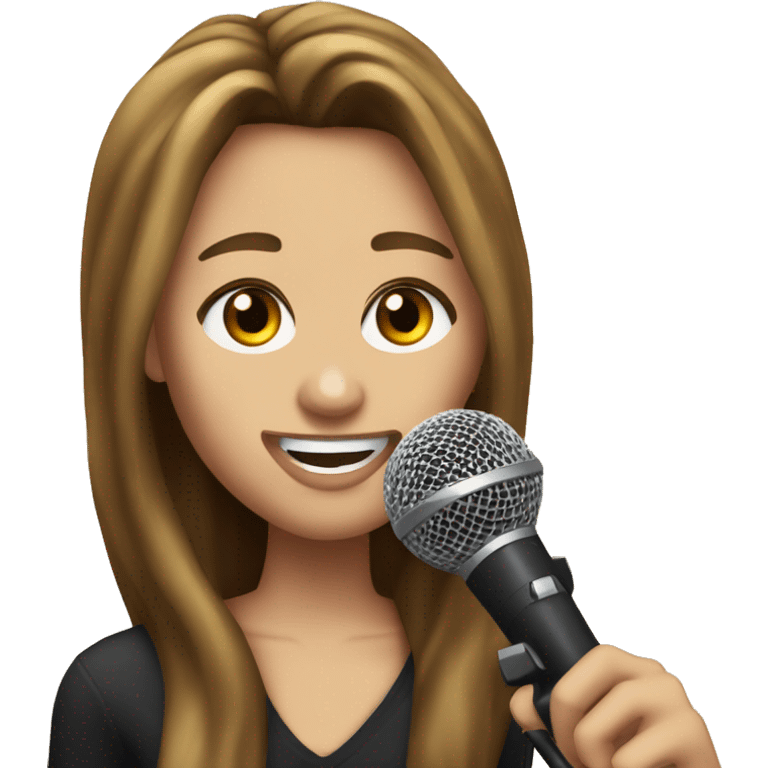 miley cyrus with long brown hair holding a microphone emoji