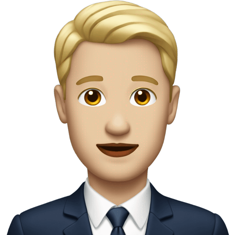 A white  man with red lipstick wearing a navy suit  emoji