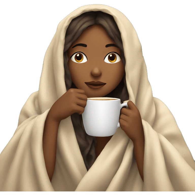 Girl inside a blanket sipping coffee eyes closed emoji