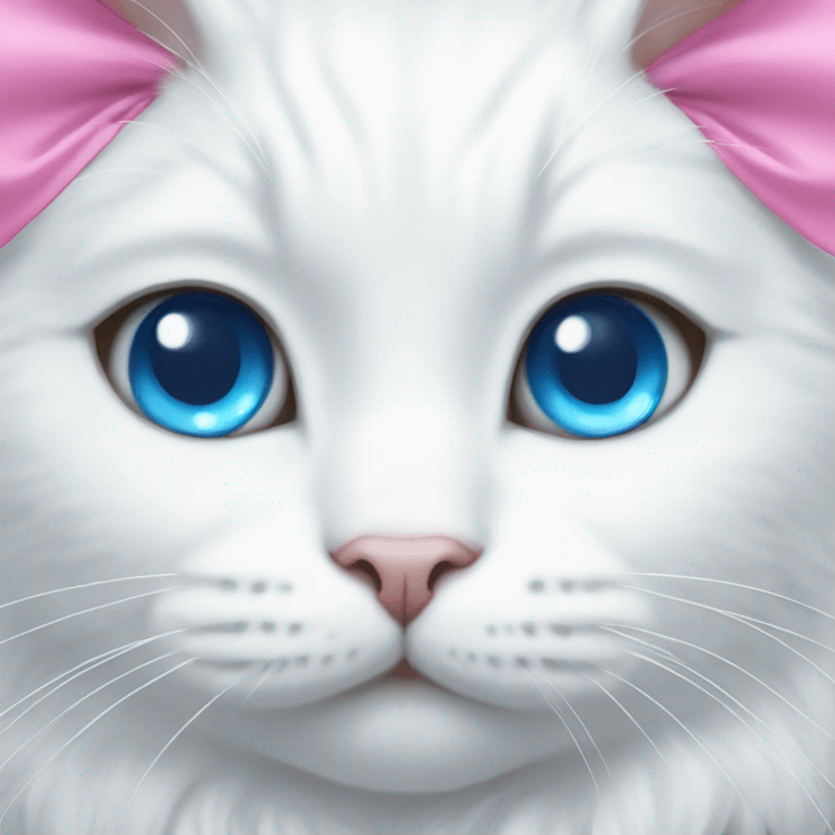 white cat with a pink bow and blue eyes emoji