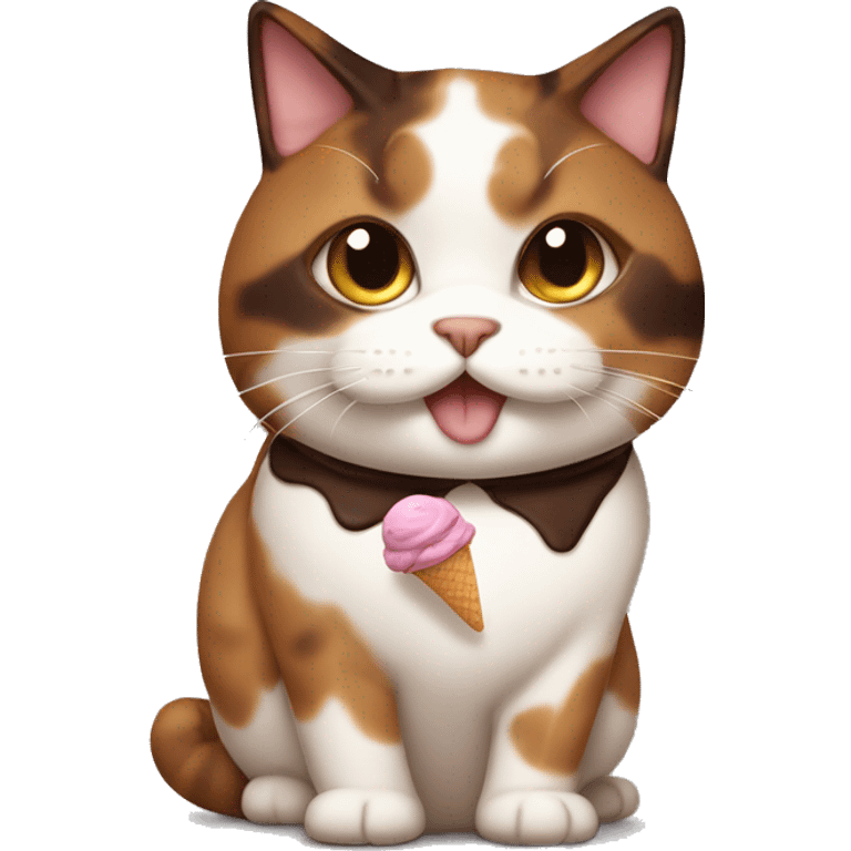 Fat calico cat with chocolate icecream emoji