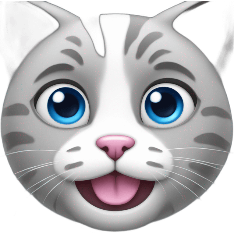 a cat with a pink nose, gray fur, blue eyes and white lower face emoji