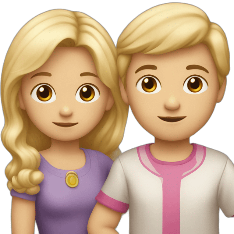 una niña rubia ayudando a levantar a otro niño emoji