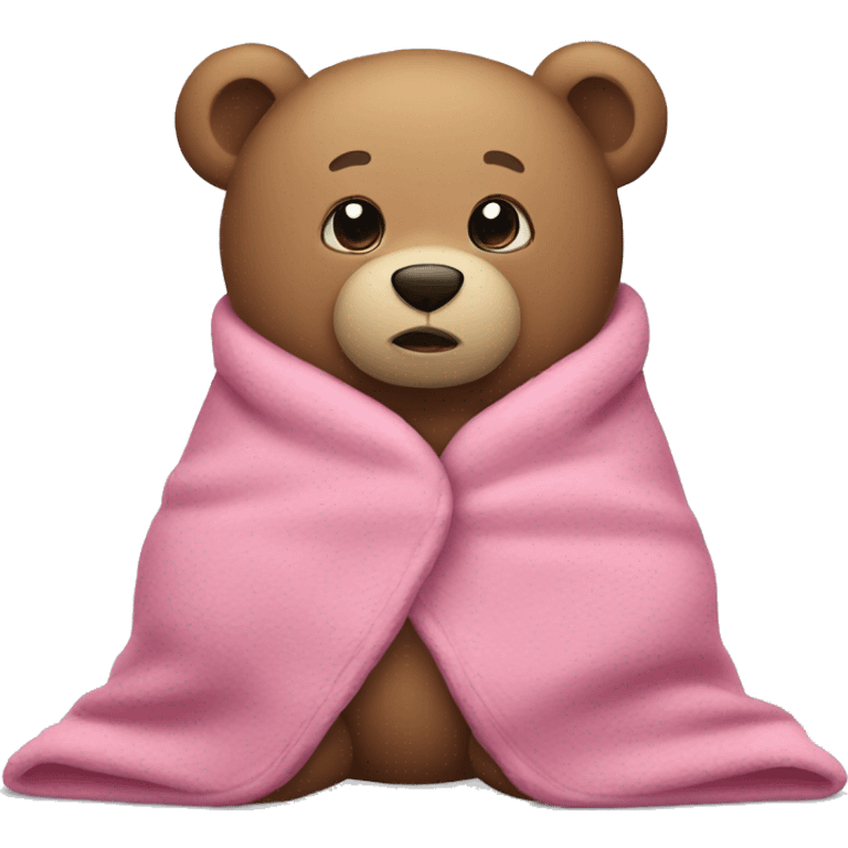 cuddly bear with a pink blanket wrapped around him emoji