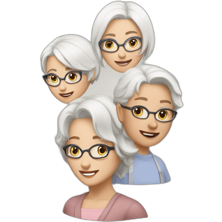 A Couple of two caucasian girls one with white hair and other with short brown hair and glasses emoji