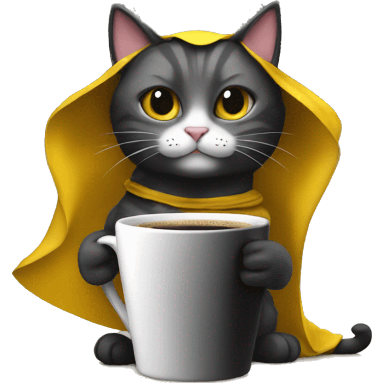 Cat drink to  coffee, Cat black and yellow cape emoji