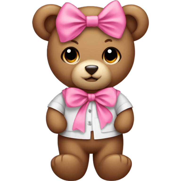 Teddy bear with pink bow and cute clothes emoji